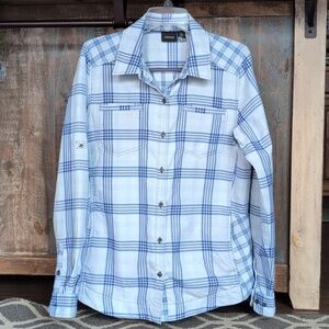 Marmot Blue Plaid Vented Outdoor Button Down Shirt w/ 4 Pockets - Women's XL